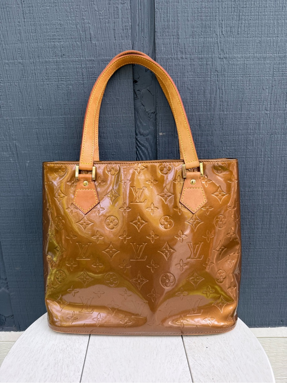 Louis Vuitton Houston bag in bronze Cognac Patent Vernis Monogram Tote